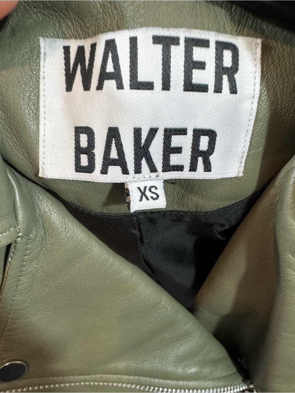 Walter Baker Olive Green Leather Moto Jacket XS - Picture 5 of 8